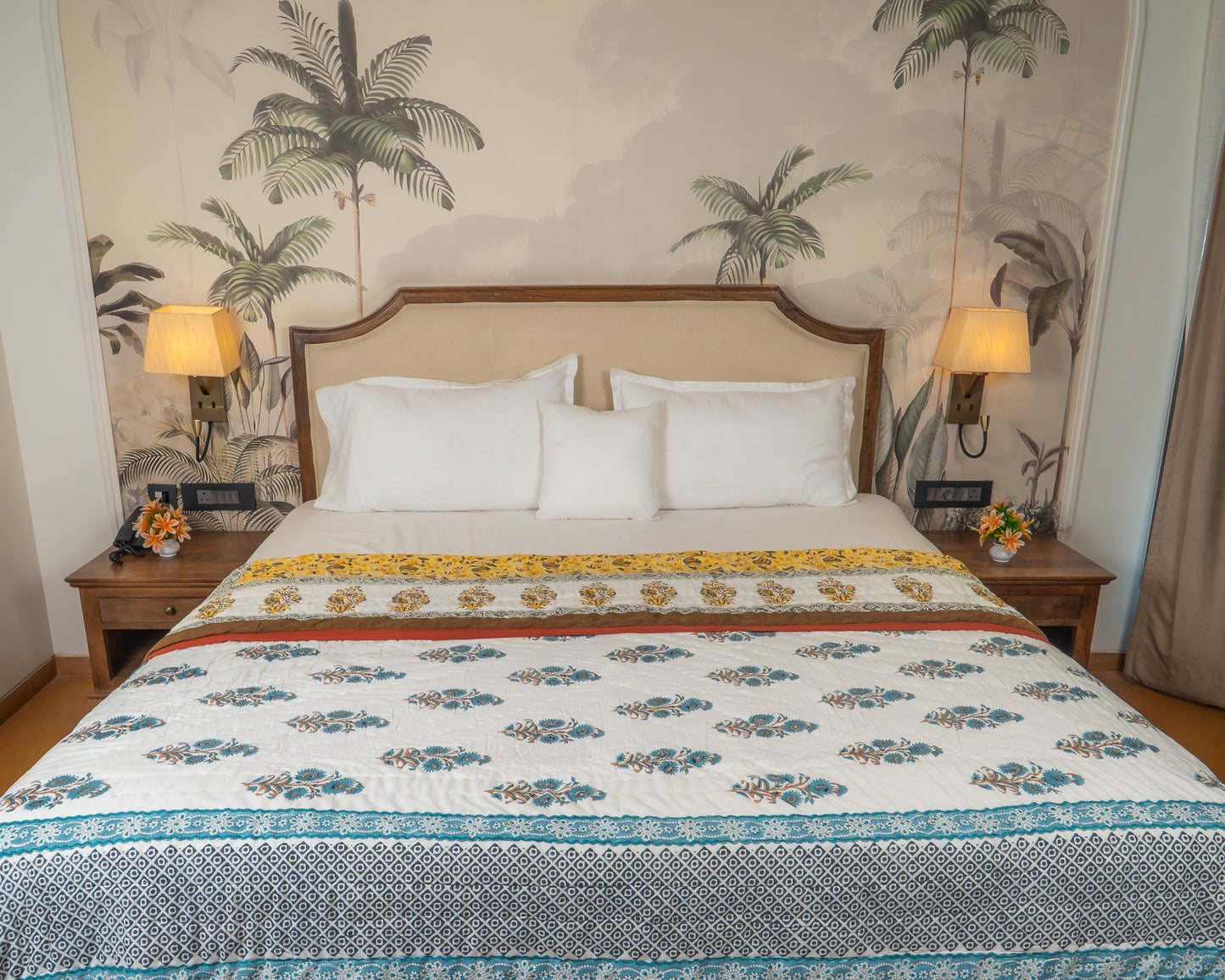 Mulmul Cotton Block Print Reversible Quilt