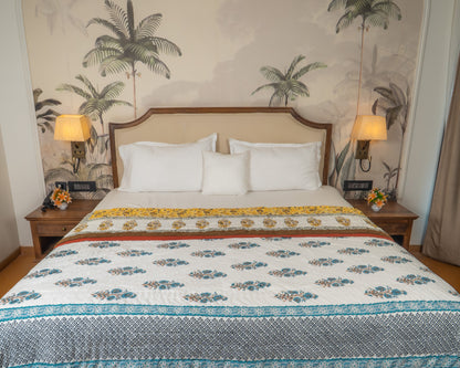 Mulmul Cotton Block Print Reversible Quilt