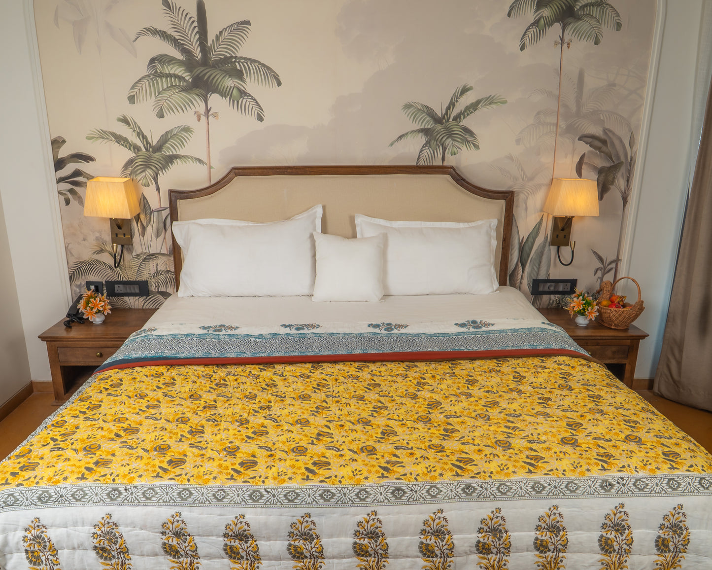 Mulmul Cotton Block Print Reversible Quilt