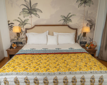 Mulmul Cotton Block Print Reversible Quilt