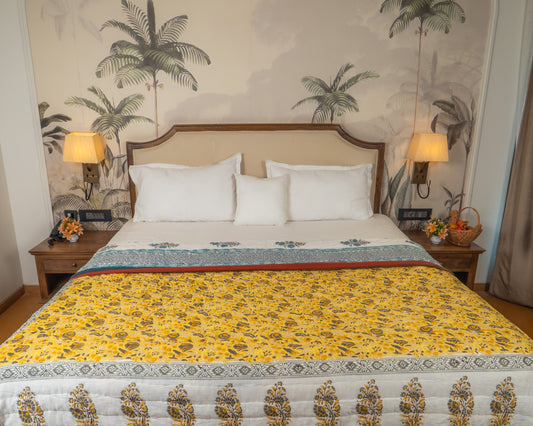Mulmul Cotton Block Print Reversible Quilt