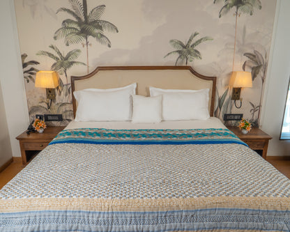 Mulmul Cotton Block Print Reversible Quilt