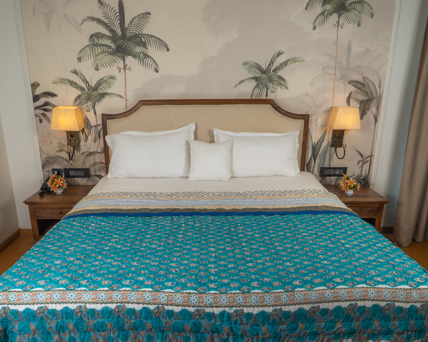 Mulmul Cotton Block Print Reversible Quilt
