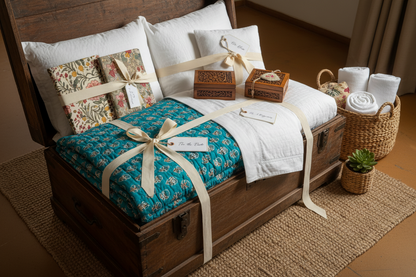 Mulmul Cotton Block Print Reversible Quilt