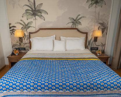 Mulmul Cotton Block Print Reversible Quilt