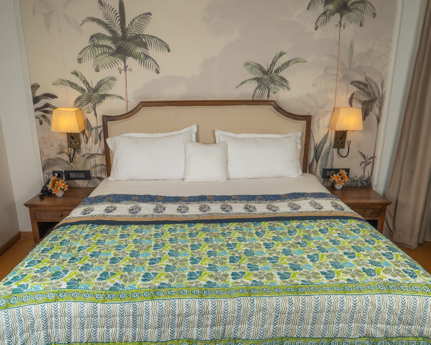 Mulmul Cotton Block Print Reversible Quilt