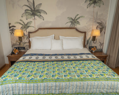 Mulmul Cotton Block Print Reversible Quilt