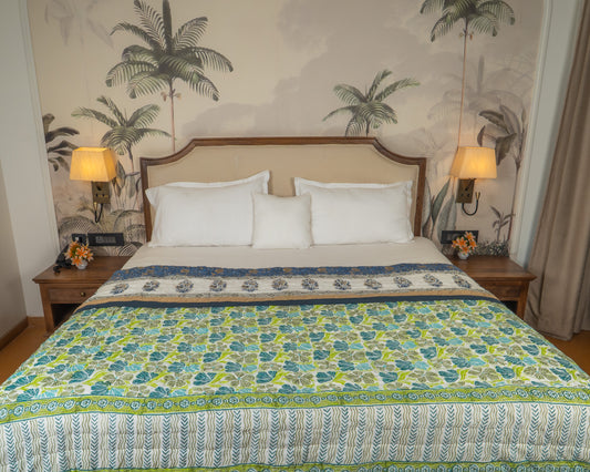 Mulmul Cotton Block Print Reversible Quilt