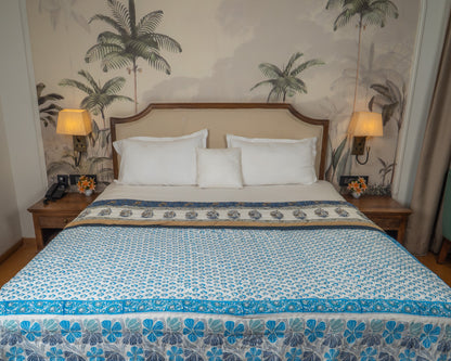 Mulmul Cotton Block Print Reversible Quilt