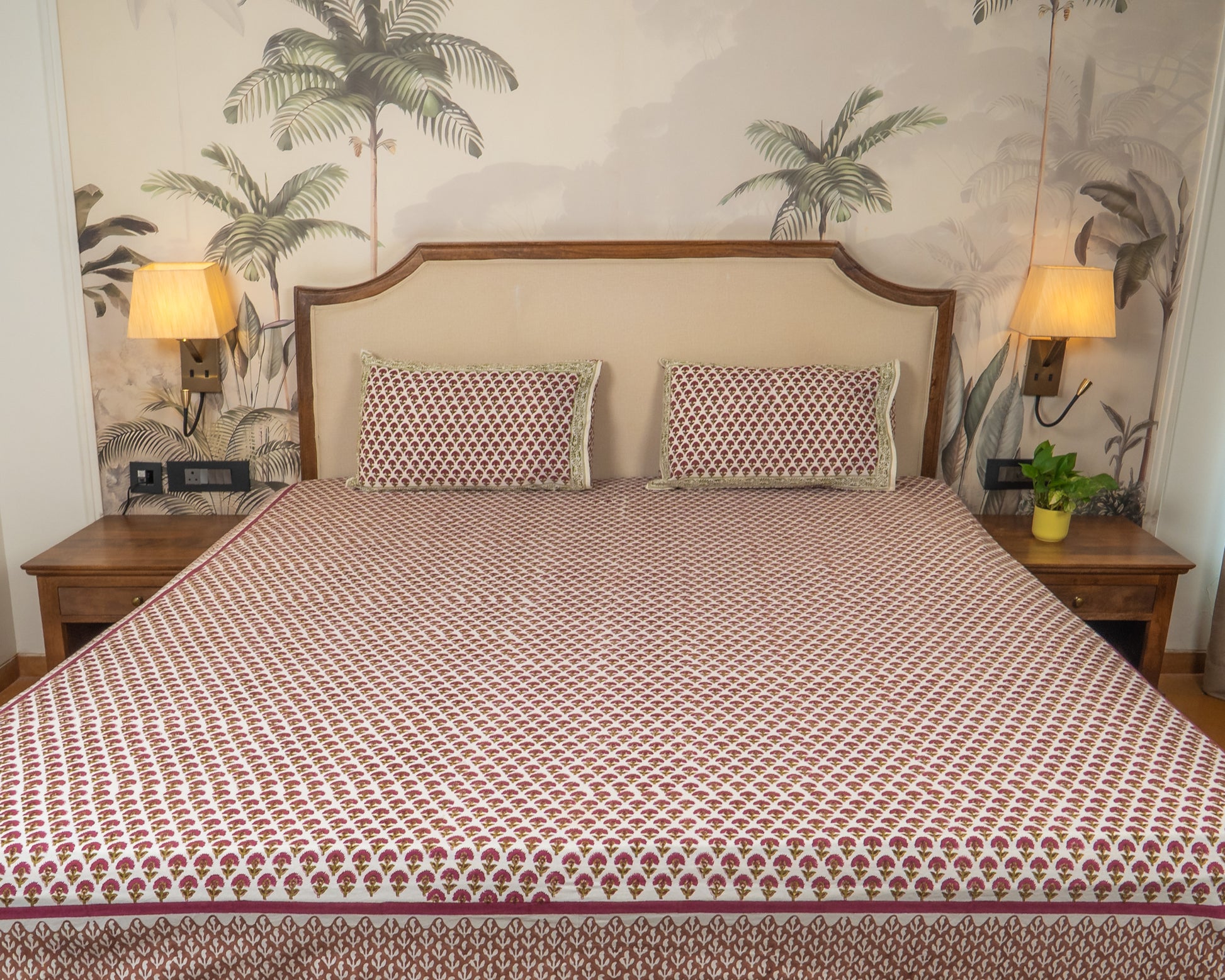 Wildflower Hall Jaipur Block Print Cotton Bedsheet featuring scattered floral motifs in warm earthy tones.