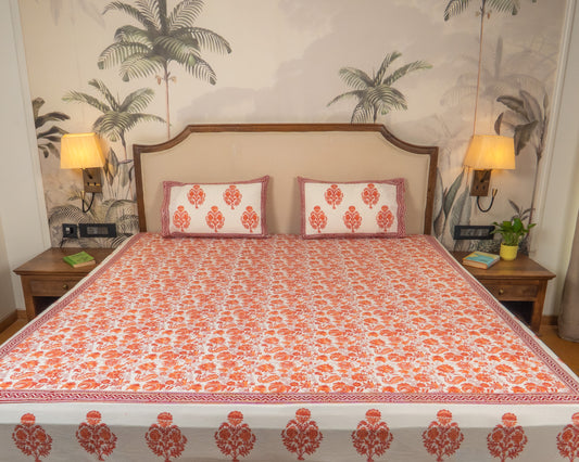 Heirloom Garden Jaipur Block Print Cotton Bedsheet featuring rich floral motifs in warm earthy tones.