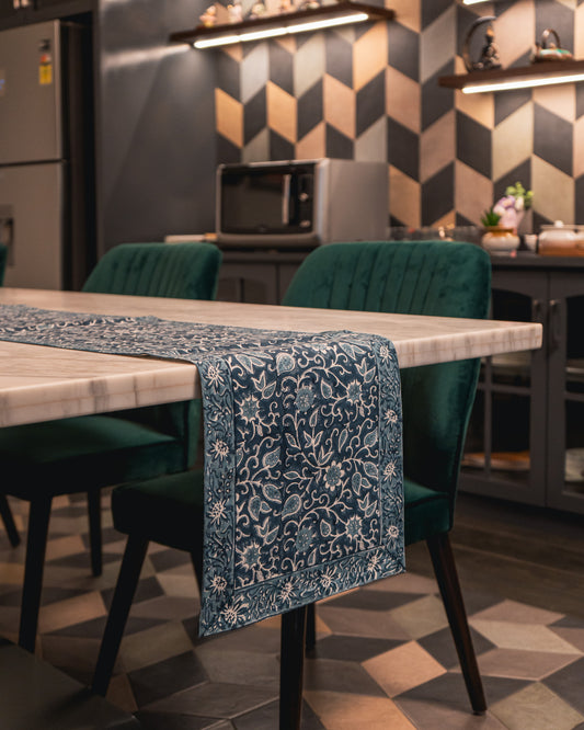 Close-up of Indigo Manor Jaipur Block Print showcasing intricate handcrafted detailing.