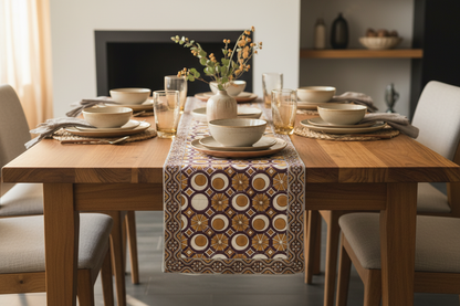 Mulberry Mosaic Jaipur Block Print Cotton Table Runner styled with warm and earthy table décor accents.