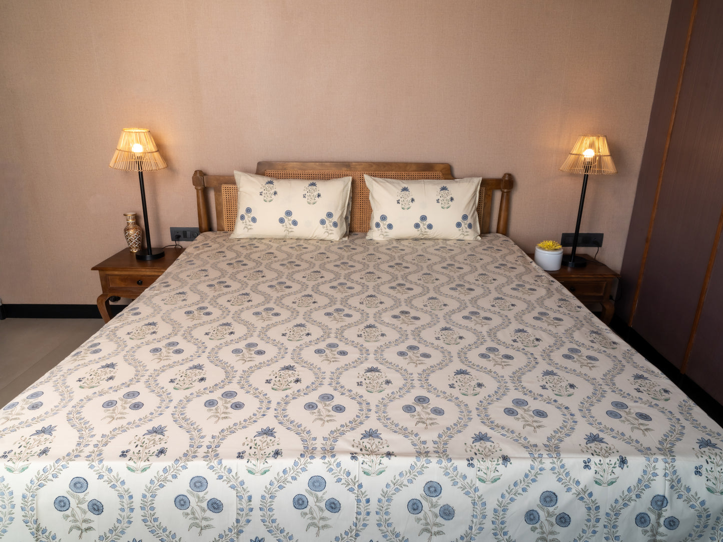 Hand Block Print Percale Cotton Double Bedsheet