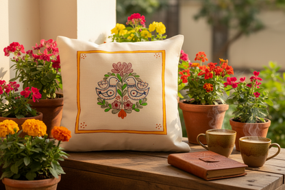 Hand-Painted Cotton Cushion Cover