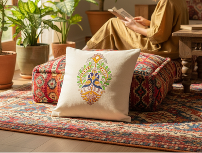 Hand-Painted Cotton Cushion Cover