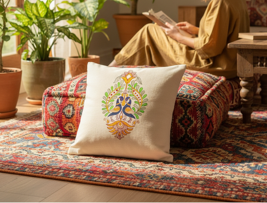 Hand-Painted Cotton Cushion Cover