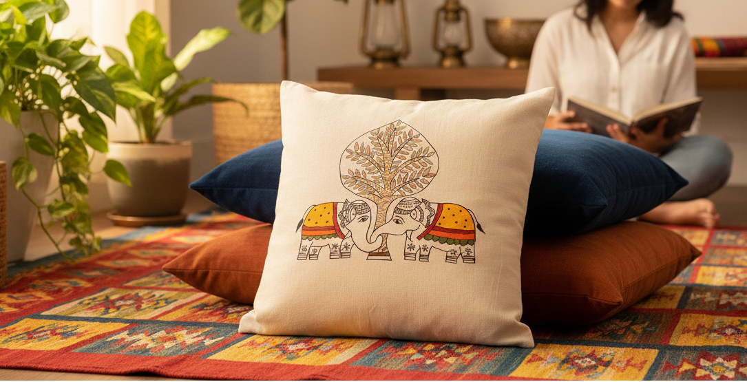 Hand-Painted Cotton Cushion Cover
