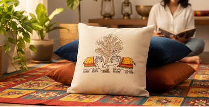 Hand-Painted Cotton Cushion Cover