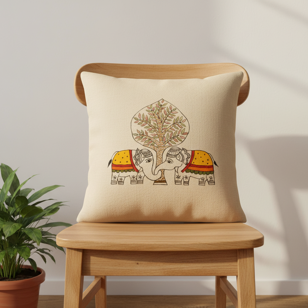 Hand-Painted Cotton Cushion Cover