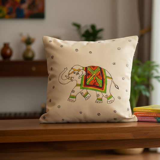 Hand-Painted Cotton Cushion Cover