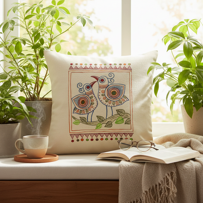 Hand-Painted Cotton Cushion Cover