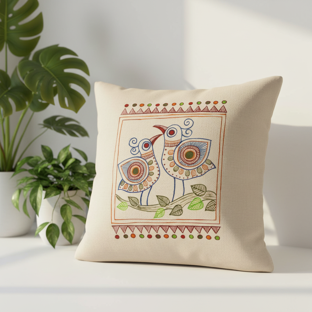 Hand-Painted Cotton Cushion Cover