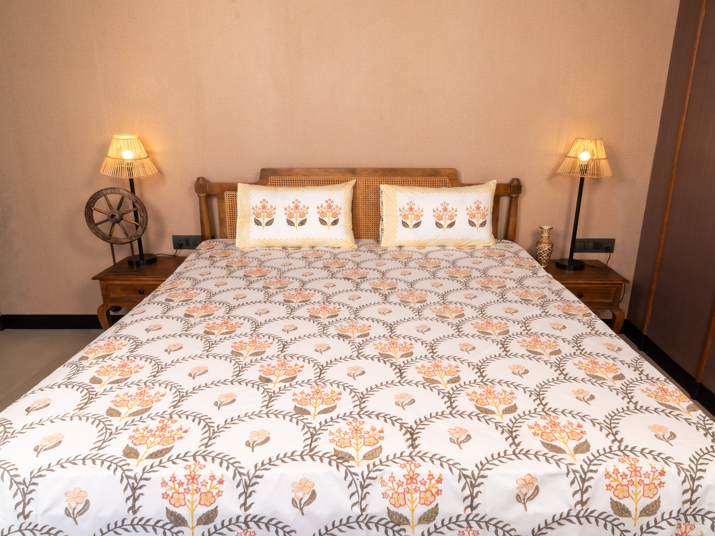 Hand Block Print Percale Cotton Double Bedsheet
