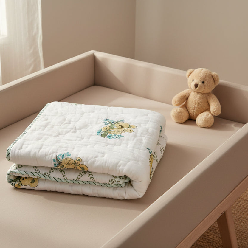 Hand Block Print Baby Quilt