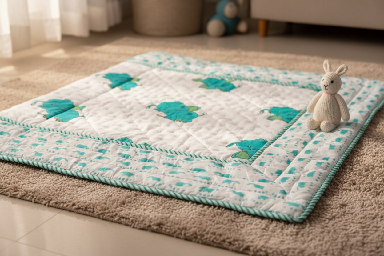Hand Block Print Baby Quilt