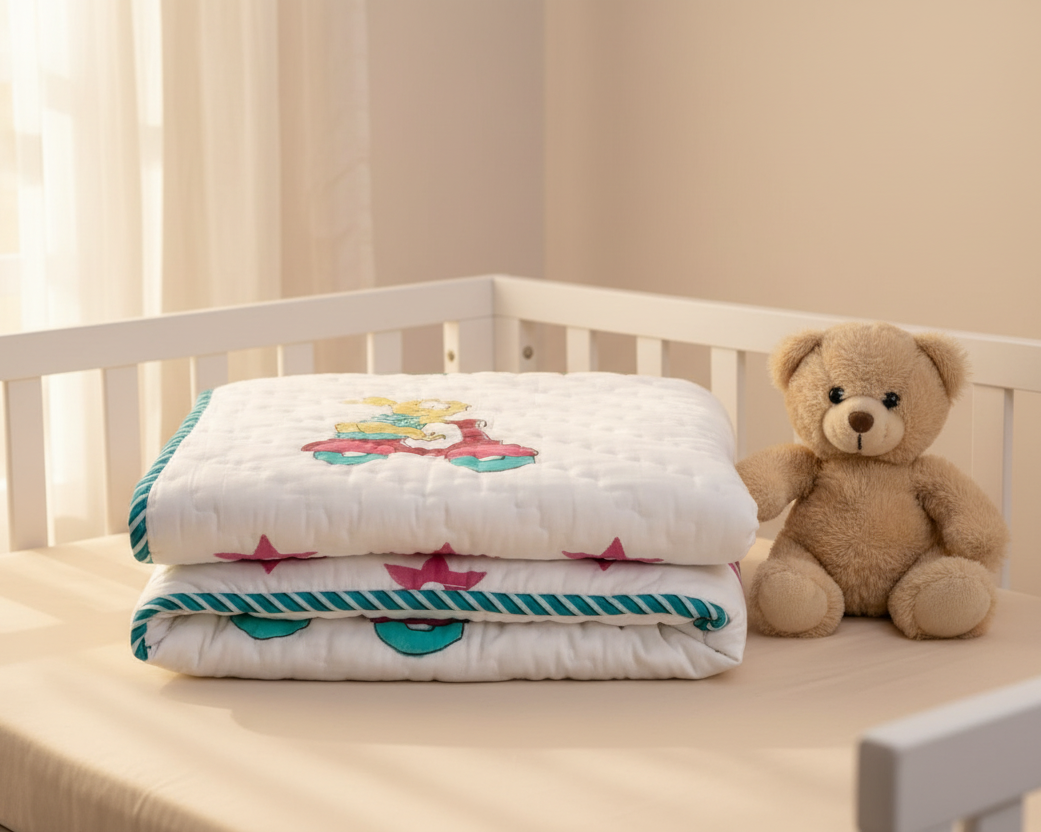 Hand Block Print Baby Quilt