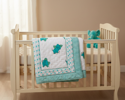Hand Block Print Baby Quilt