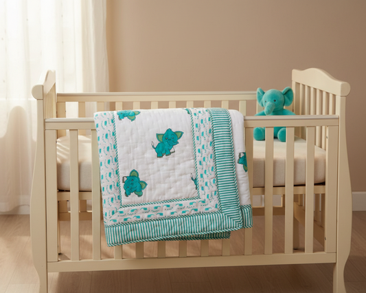 Hand Block Print Baby Quilt