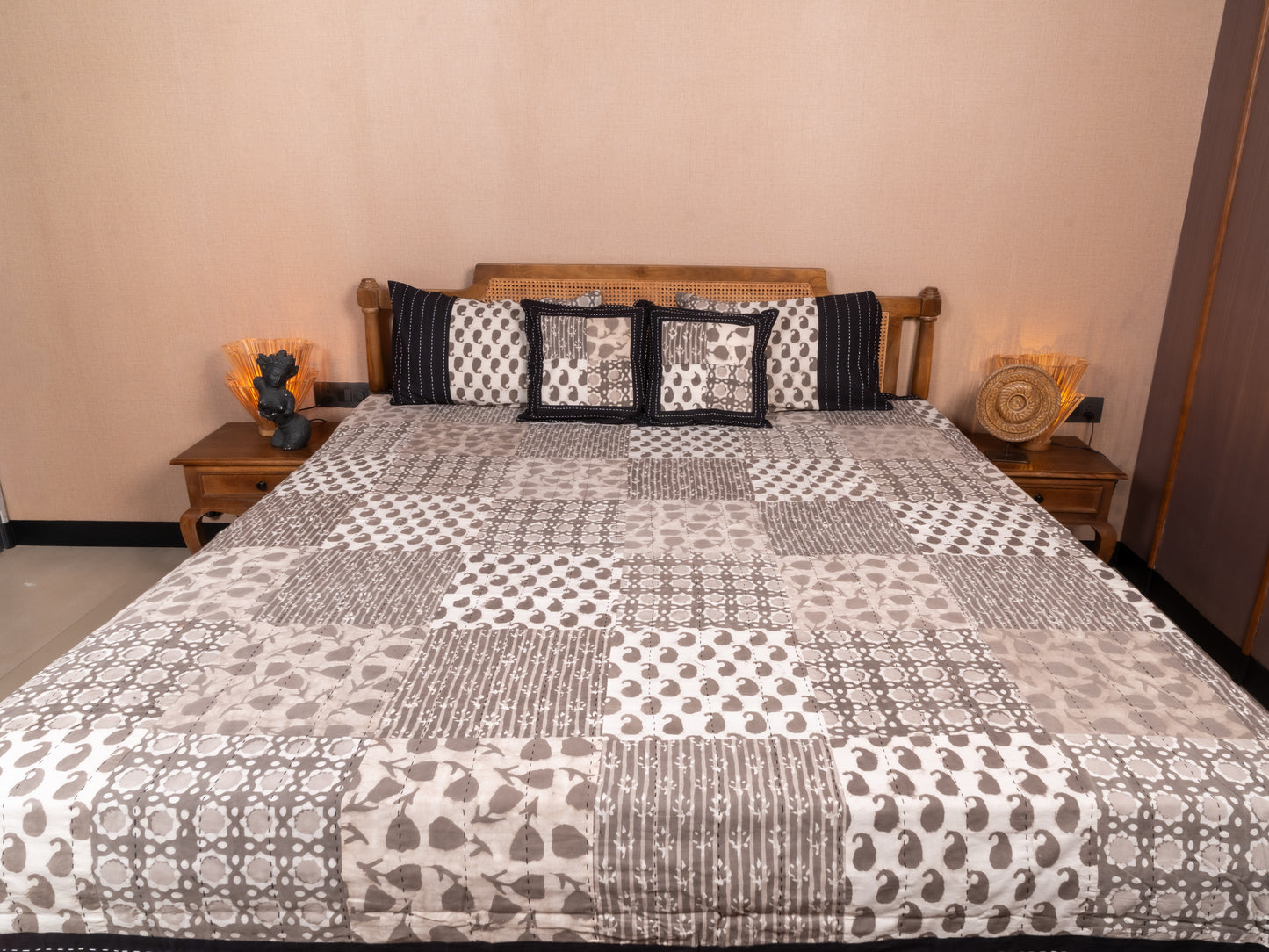 Kantha - Bagru Block Print Super King Bedsheet