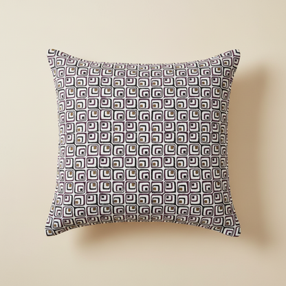 Reverse side of Mulberry Mosaic cushion cover featuring coordinated Jaipur block print design.