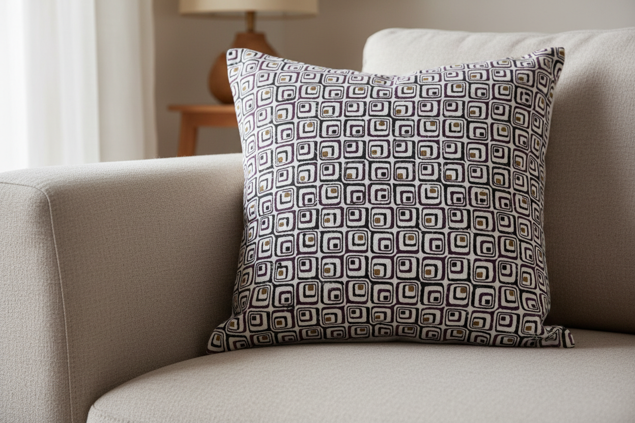 Close-up of Mulberry Mosaic Jaipur Block Print showcasing intricate handcrafted detailing.