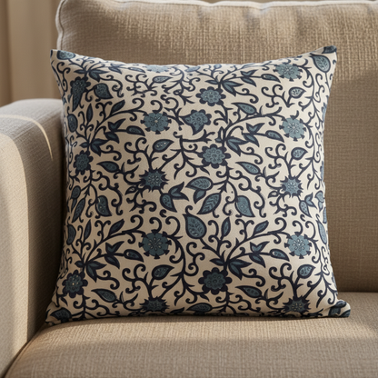 Close-up of Indigo Manor Jaipur Block Print showcasing intricate handcrafted detailing.