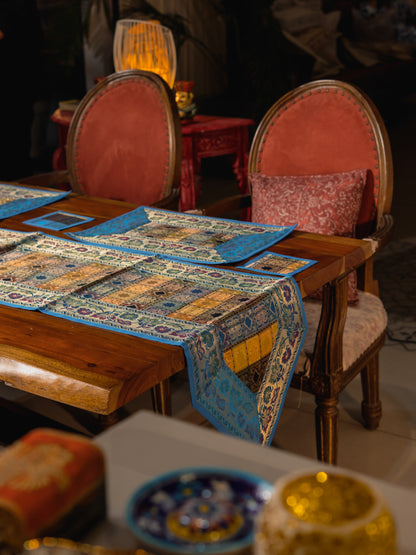 Silk Brocade Patchwork Table Runner Set (Runner + 6 Mats + 6 Coasters)