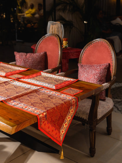 Silk Brocade Patchwork Table Runner Set (Runner + 6 Mats + 6 Coasters)